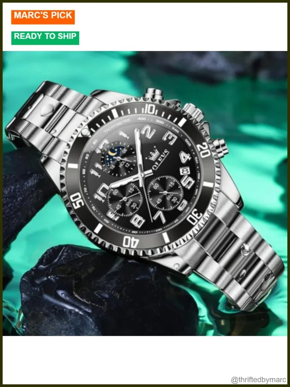 Stainless Steel Men's Watch Chronograph Analog Quartz Waterproof Business Date